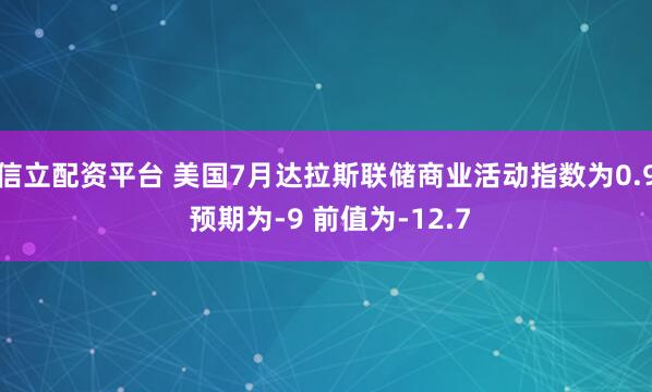 信立配资平台 美国7月达拉斯联储商业活动指数为0.9 预期为-9 前值为-12.7